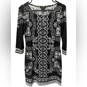 White House Black Market, 3/4 Sleeve, Keyhole Shift Dress, Black White, New Cond